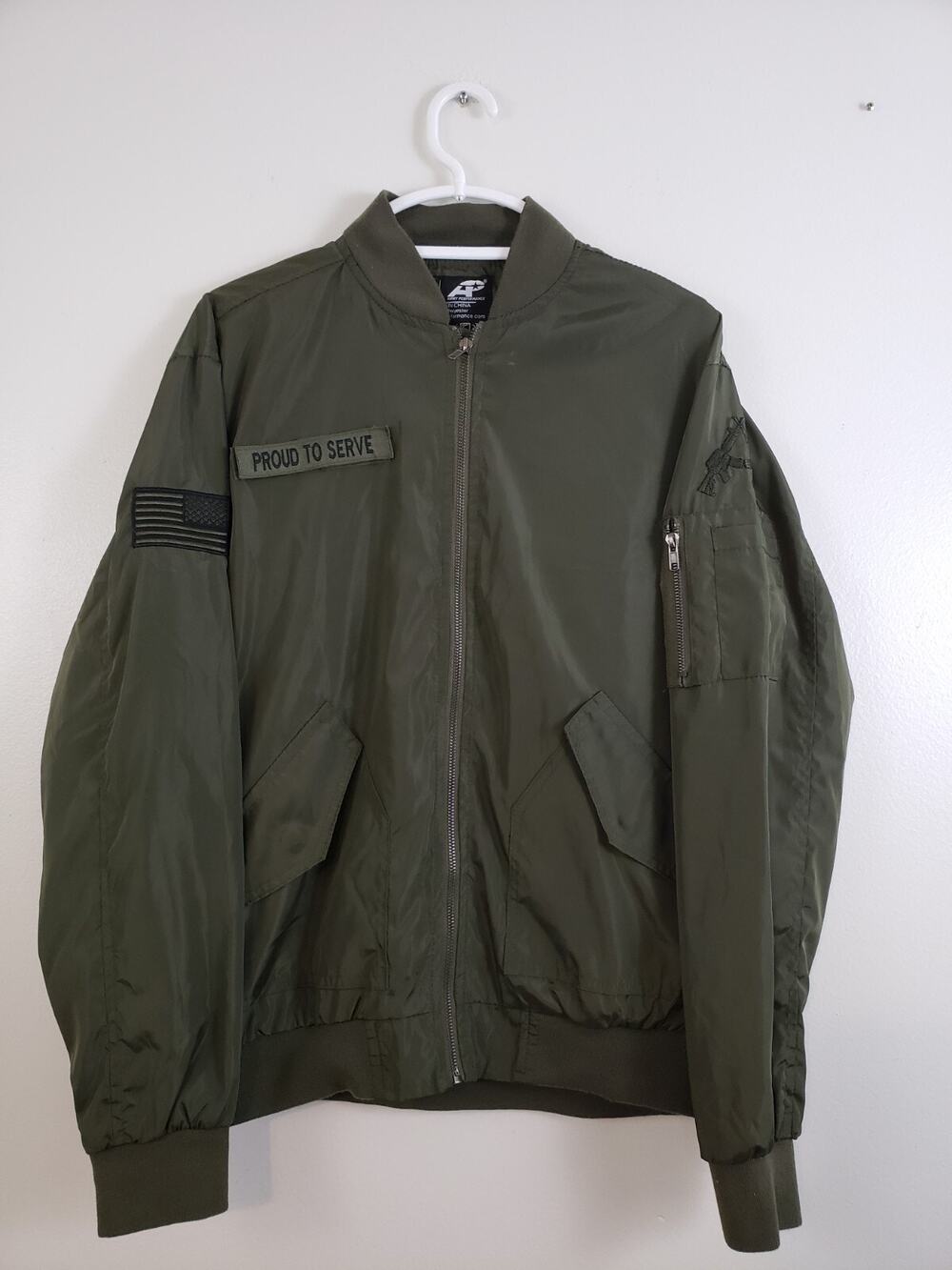 Y2K Army Performance Jacket Mens Size S Lightweight Full Zip Bomber Green